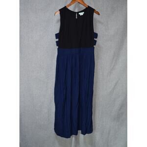 Tenoversix Black & Blue Sleeveless Colorblock Midi Dress L